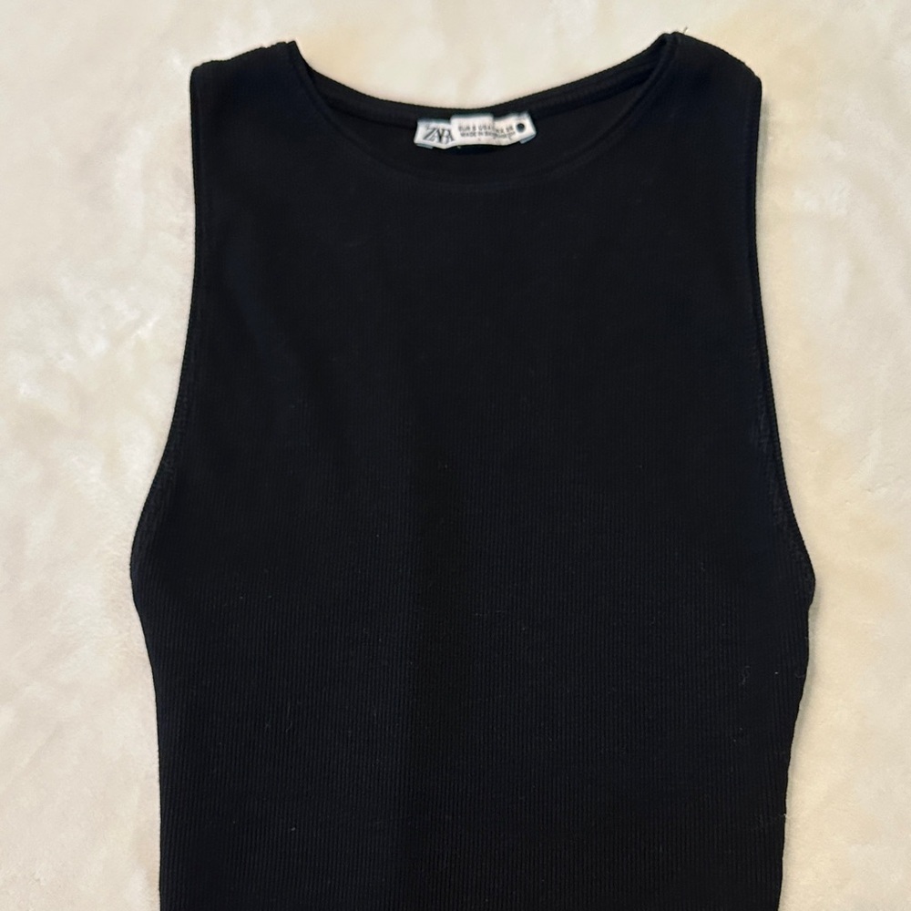 Black Ribbed Racerback Zara tank Bodysuit - Picture 4 of 9